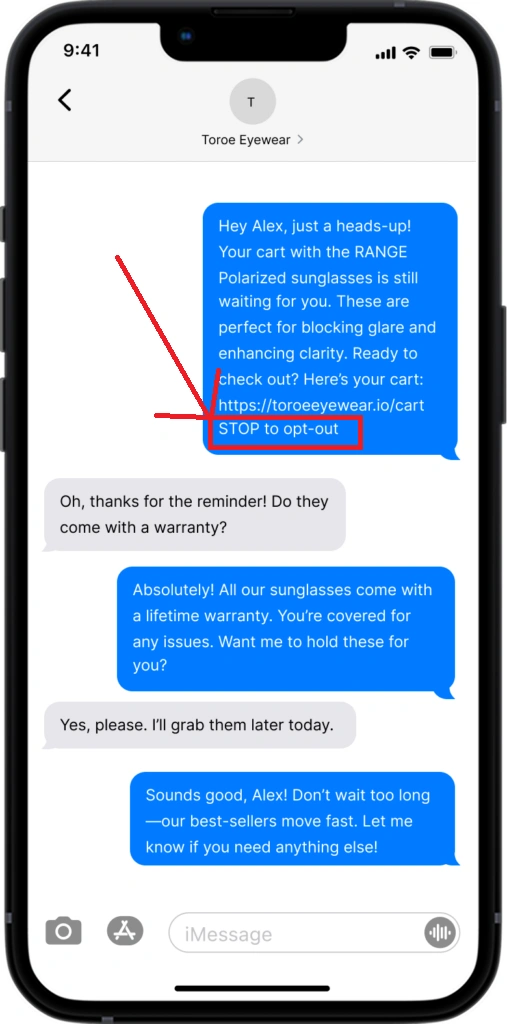 toroe eyewear message