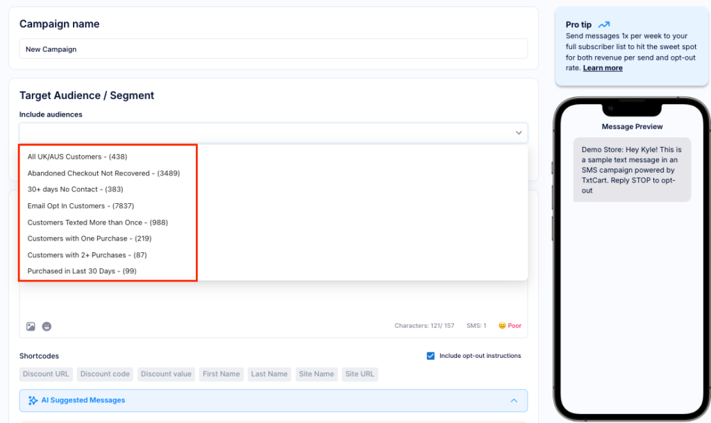 TxtCart's audience segmentation