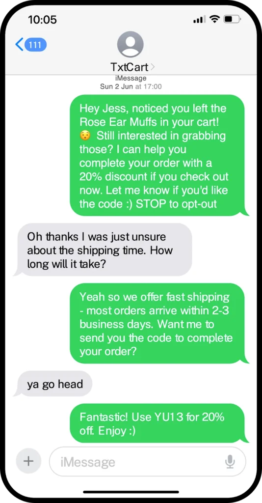 txtcart message shipping