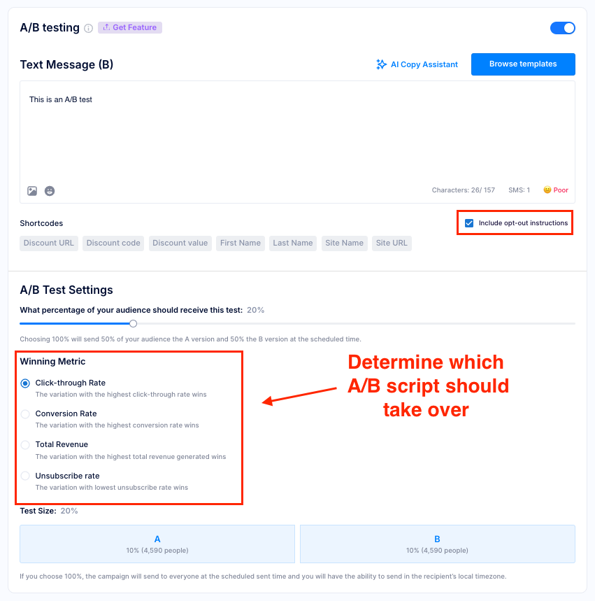 Test Campaigns A/B Testing