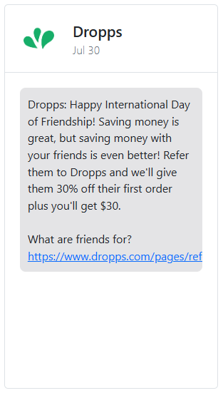 dropp referral text messages