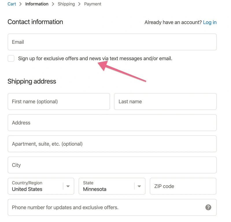 checkout opt-ins