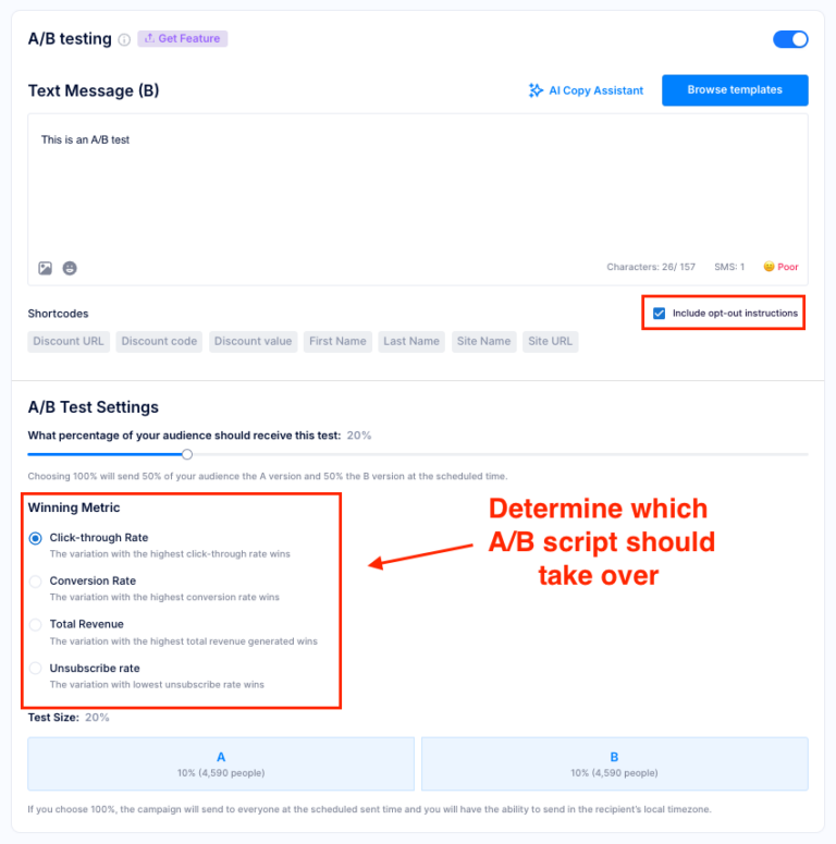 txtcart determine a/b testing