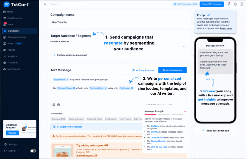 txtcart smart campaign planning and scheduling