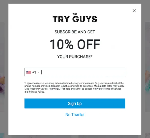 The Try guys showing popup of real-time offer