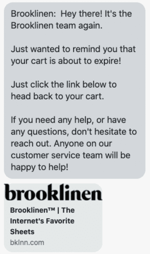 Brooklinen's Cart Recovery Message