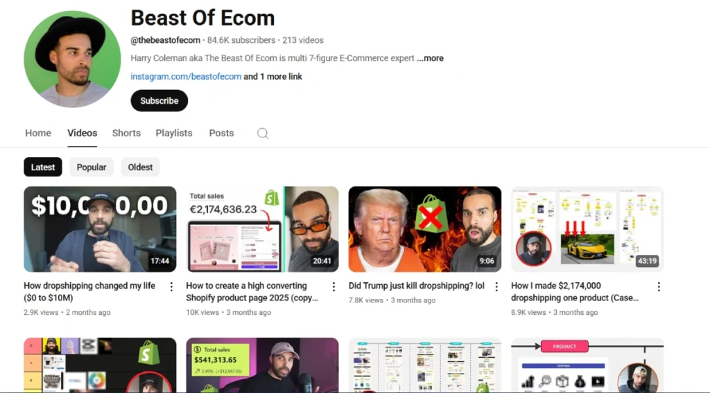 beast of ecom youtube channel